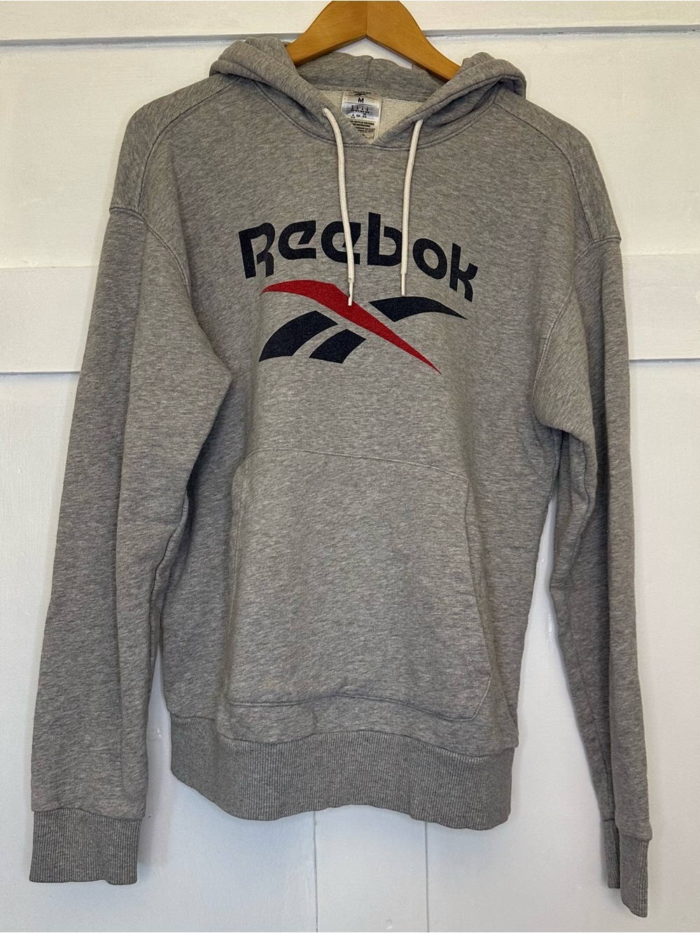 Reebok Gray Pullover Hoodie with Red & Black Logo Sz M